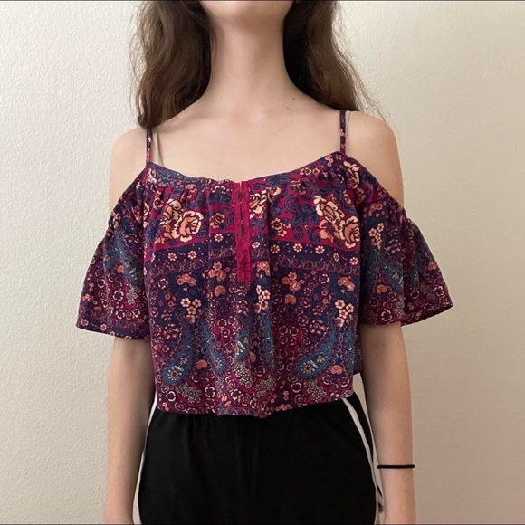 purple magenta cami spaghetti strap floral flower print tank top - Picture 2 of 4